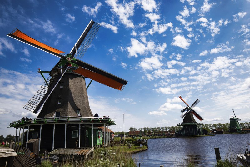 Ветряные мельницы возле озера в Нидерландах. Источник изображения: freepik.com