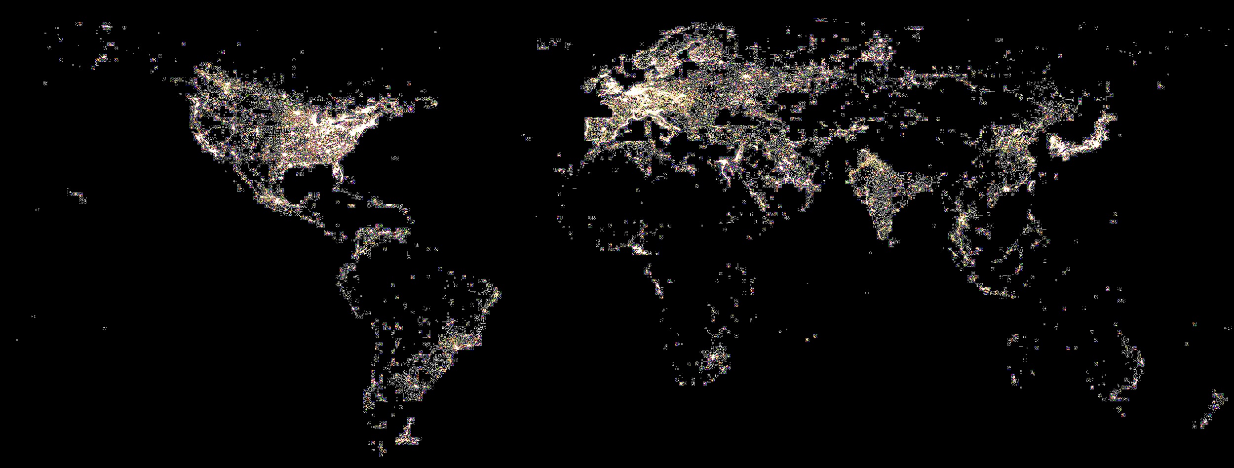 Освещенность различных частей Земли в ночное время. Источник изображения: wikipedia.org